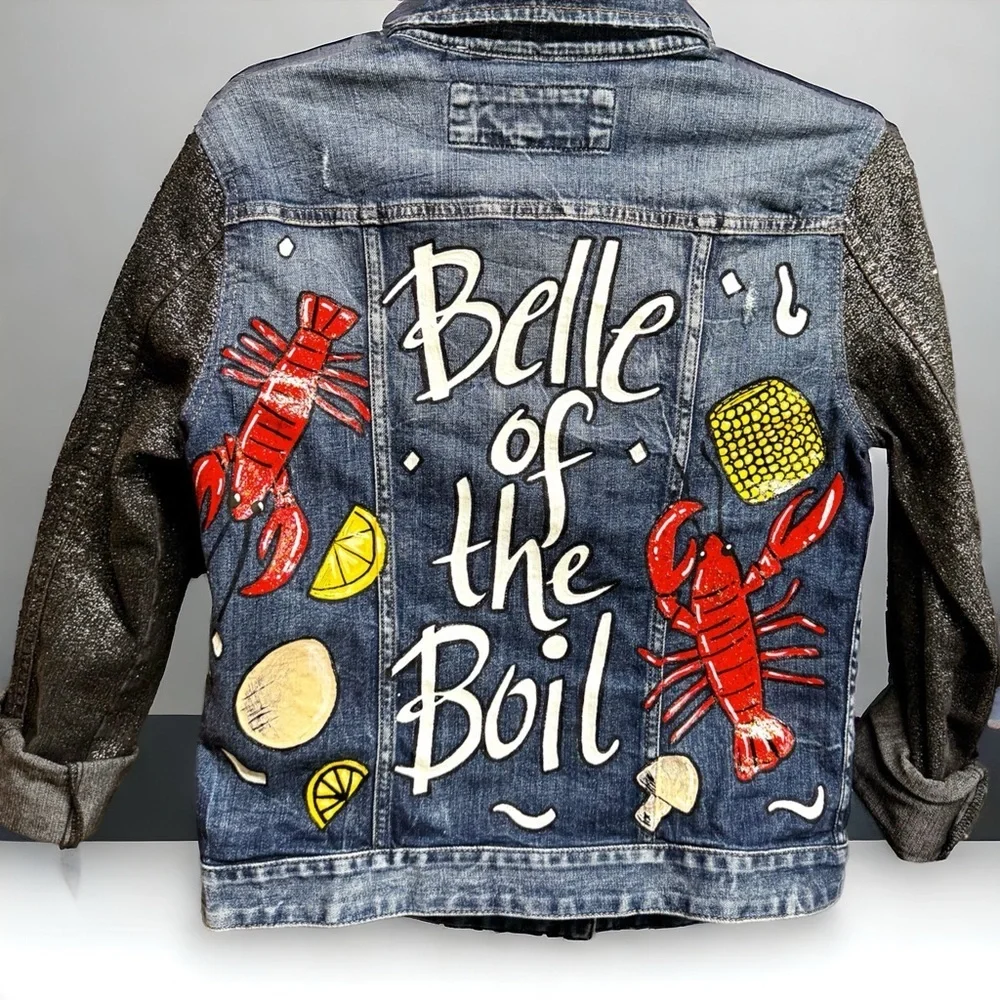 Get Ready to Boil in Style: Hand-Painted Jean Jacket 'Belle of the Boil'! Size S - Picture 15 of 16